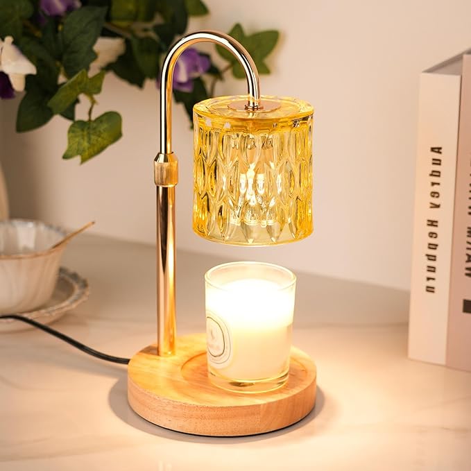 HAIDOLIANG Candle Warmer Lamp with Timer and Dimmer, Height and Brightness Adjustable,Glass Electric Wax Warmer with 2 Bulbs for Women Mom Gifts, Home Decor for Scented Jar Candles (Yellow)