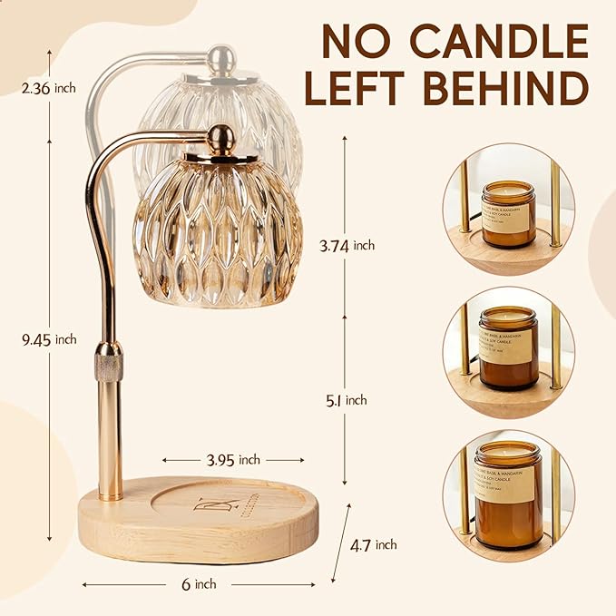 Crystal Candle Warmer Lamp with Timer and Dimmer, Adjustable Height Electric Candle Warmer for Jar Candles, Flameless Wax Melt Warmer, Glass Candle Warmer Lamp – DN Collection