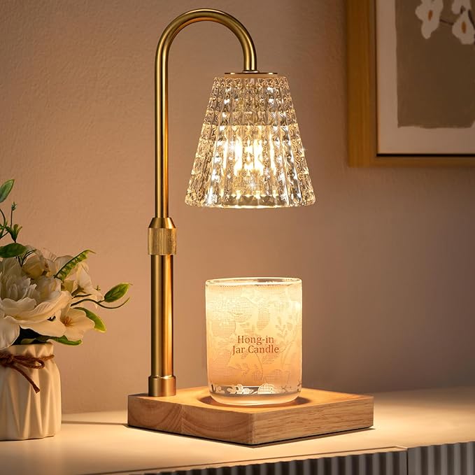 Hong-in Crystal Adjustable Height Candle Warmer Lamp with Timer Dimmer,Birthday Gifts for Women Mom Sister,House Warming Gifts New Home Room Decor,Vintage Wax Warmer for Scented Wax Jar Candles