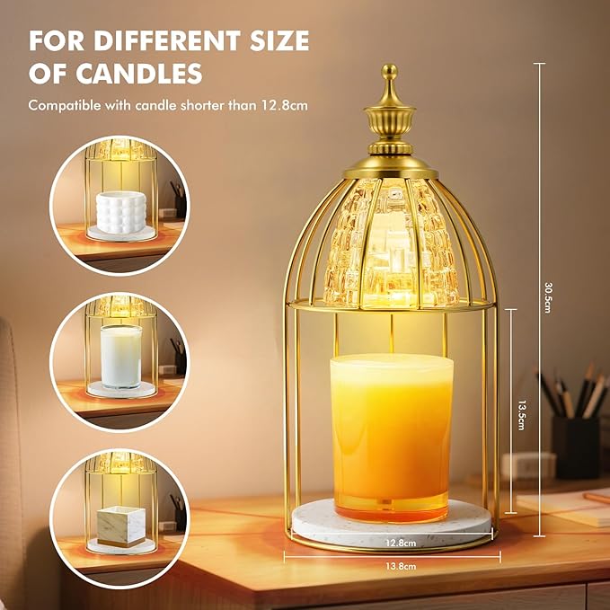 Candle Warmer Lamp with Timer & Dimmer - Vintage Electric Wax Melter for Scented Jar Candles, Aroma Night Light and Home Decor Gift for Women, Housewarming, Birthday, Christmas