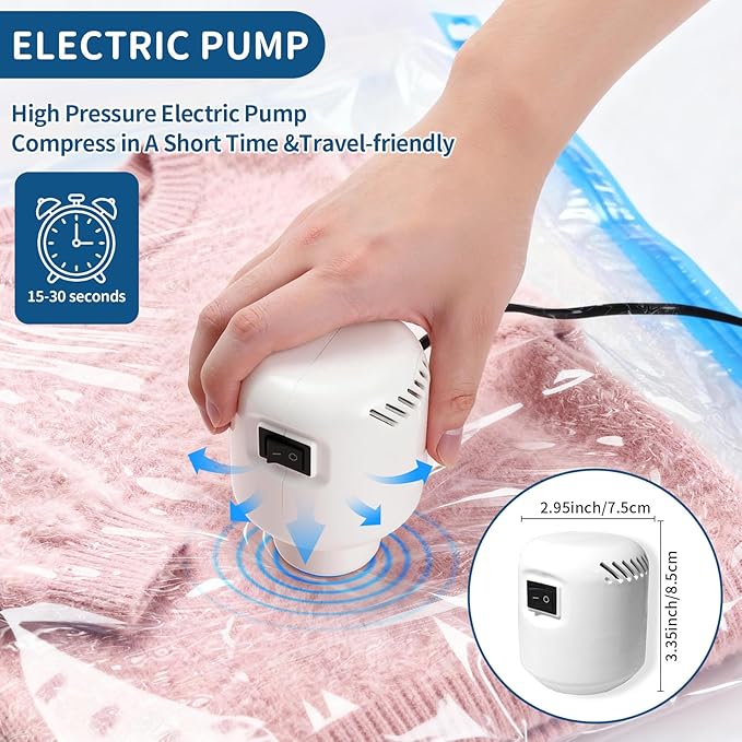 Vacuum Storage Bags with Electric Pump, 8 Pack (4 Large and 4 Super Jumbo), Heavy Duty Reusable PA+PE Space Saver Bags for Bedding, Comforters, Blankets, Clothes, Home and Travel Storage