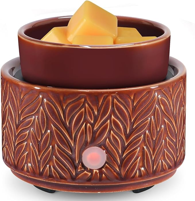 Ceramic Wax Melt Warmer, Fragrance Wax Warmer 4-in-1 Electric Candle Wax Melter and Wax Cubes for Home Office Bedroom Aromatherapy Essential Oil Burner is Birthday Gifts for Women Mom Girl(Dark Brown)