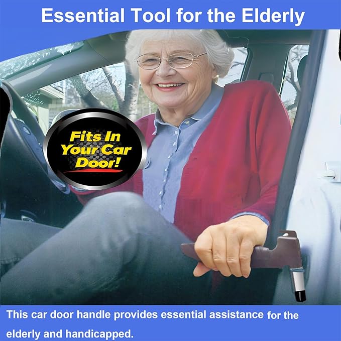 Car Door Handle for Elderly, 3-in-1 Multifunctional Handle Assist, Ultra Grip Mobility Handle for Car, Portable Vehicle Support Door Assist Bar, Max Load 500 Lbs, Anti-Slip Design, Black