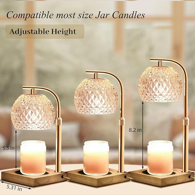 Mocalido Candle Warmer Lamp with Timer, Dimmable Electric Candles Warmer Adjustable Height, Top Candle Melter Lamp for Scented Jar Candles, Clear, Gifts for Mom Women