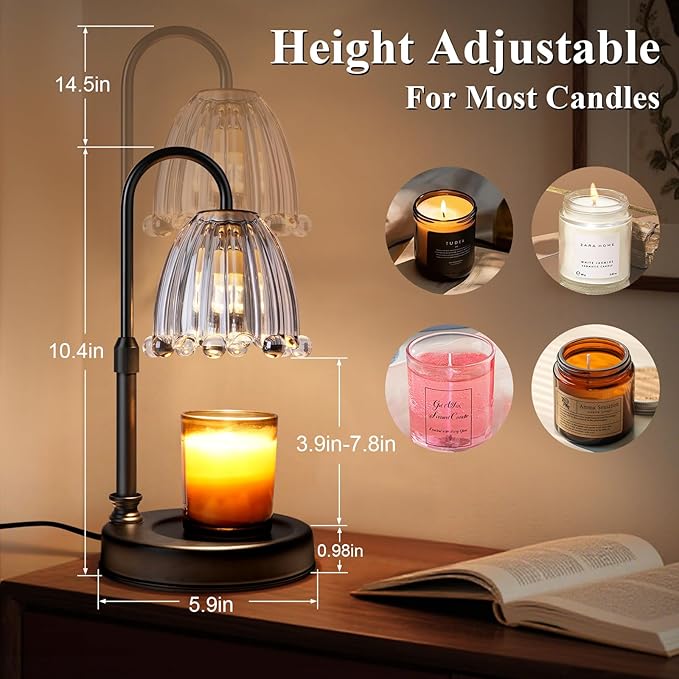 Candle Warmer Lamp with Timer Dimmer, Adjustable Height Candle Wax Warmer Warming Lamp with 2x50W Bulbs for Scented Candles for Housewarming Bedroom Home Decor Mom Women