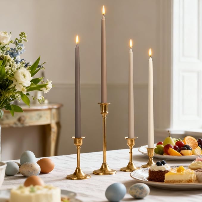 Viyffo Taper Candles, 12 Inch, 12 Pack, Brown – Unscented, Smokeless Design, Up to 8-Hour Burn – Tall Candlesticks for Table Decor, Weddings & Dinners
