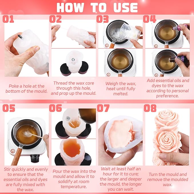 2Pcs Big Size Candle Molds Flower Candle Mold Wave Spiral Rose Silicone Mold Pillar Moldes para Velas Soy Wax, Beeswax, Candle Making, Resin Craft for Anniversary Wedding