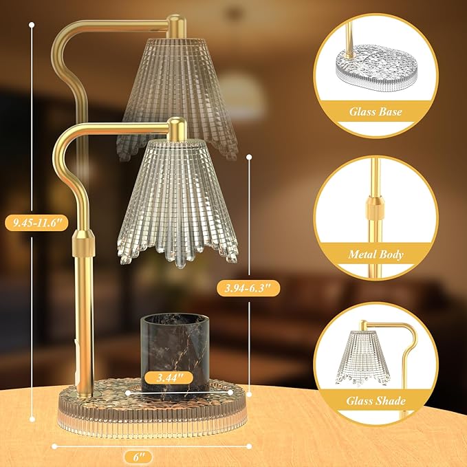 Candle Warmer Lamp with Timer & Dimmable 4-Level Brightness - Adjustable Height,for New Home Bedroom, Gifts for Women (Clear)