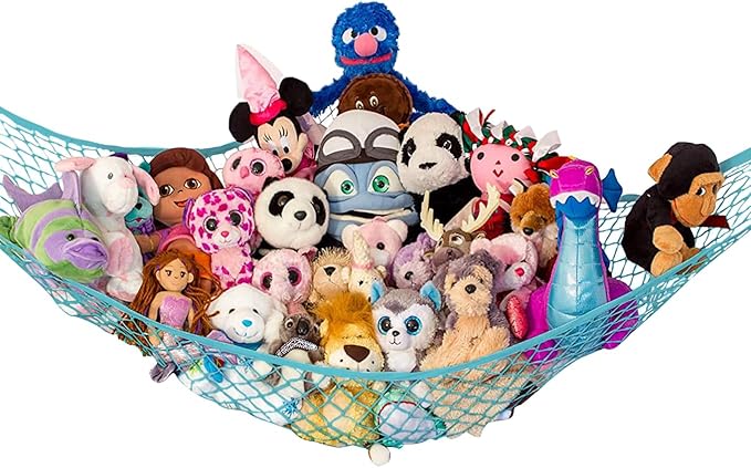 Lilly's Love Stuffed Animal Hammock | Corner Hanging Organizer, Toy Storage, Stuffed Animal Storage Net | Made From Quality Fishing Net, Holds 12lbs | 67"x47"x47" (Light Blue)