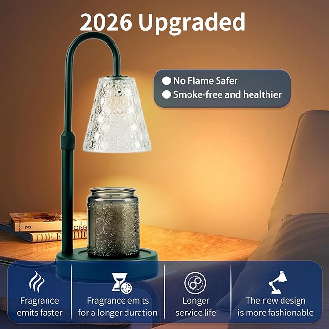 Candle Warmer Lamp Green with Timer Dimmable, Birthday Gifts for Women Mom, House Warming Gifts New Home Decor, Wax Melt Warmer for Jar Candles with 2 Bulbs