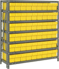 Quantum 1839-604YL Heavy Duty Shelving Unit with (7) Shelves and (54) Yellow QED604 Bins for Garage Warehouse Storage Distribution | 400 lb Load Capacity | 18"D x 36"L x 39"H, Galvanized Carbon Steel