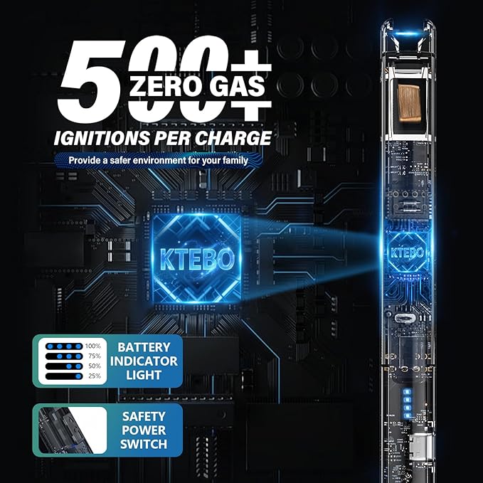 KTEBO 2 Pack Electric Candle Lighters - 7.4 inch Long USB Rechargeable Plasma Arc Lighter with Safety Lock, Windproof Lighter for Candles, Grill, Camping - See-Through Tech Design, Stocking Stuffers