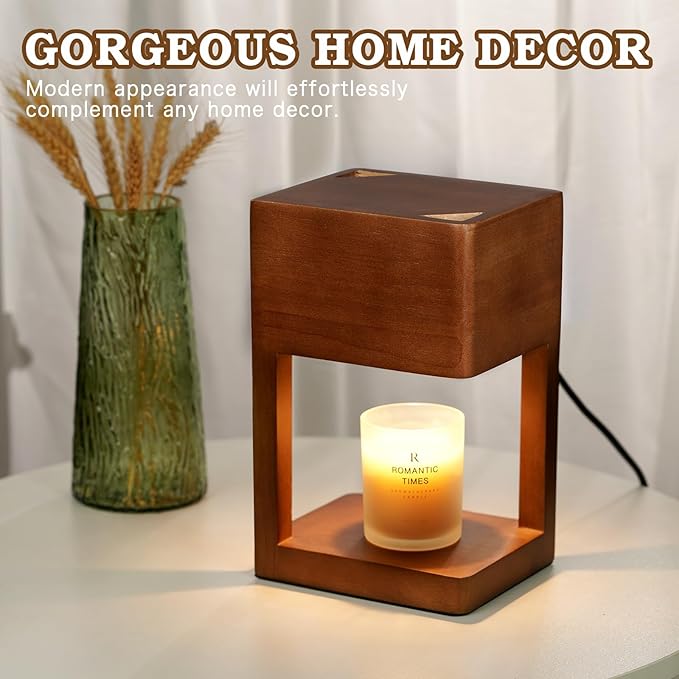 Candle Warmer Lamp Wood with Timer, Dimmable Electric Candle Lamp Warmer for Jar Candles, 2*35 Watt Bulb, Mothers Day Birthday Gifts for Women Men, Decorative Wooden Candle Lamp for Bedroom Home Decor