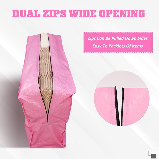 Windyun 4 Pack 75 Gallon Extra Large Moving Bags XXL Heavy Duty Storage Bag with Strong Zipper Handle Jumbo Big Tote Box Foldable for College Dorm Travel Clothes Duffle Blanket Pillow(Pink)