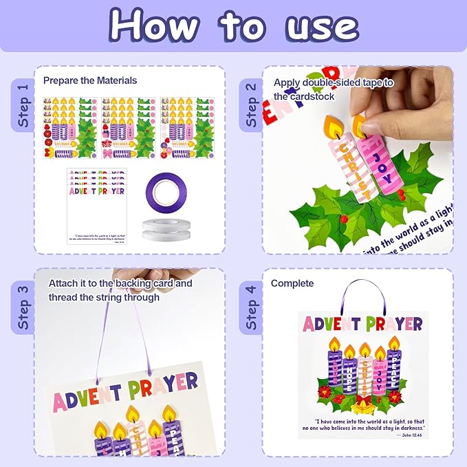 Cinrobiye 24 Set Christmas Advent Craft Kit DIY Advent Candle Wreath Hanging Art&Craft Christ Joy Peace Love Hope Candle Stickers Decorations Signs for Xmas Religious Nativity Sunday School Activities