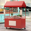 JKGHK Vending Iron Cart with Canopy, 4-Wheel Portable Mobile Dining Market Stall, Outdoor Dining Carts Market Stall, for Street Food, Handicrafts, Snacks(Red,100cm/39.3in)
