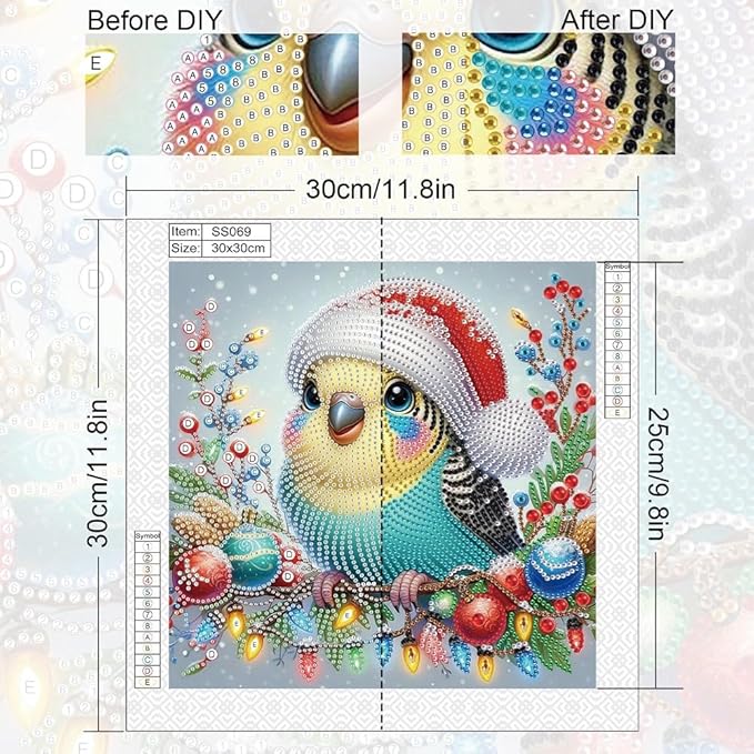 Antor Christmas Diamond Painting Bird on Decorated Branch, 5D DIY Special Shaped Diamond Art Kits for Adults Beginners, Crystal Rhinestones Holiday Winter Canvas, Christmas Home Wall Decor Crafts Gift
