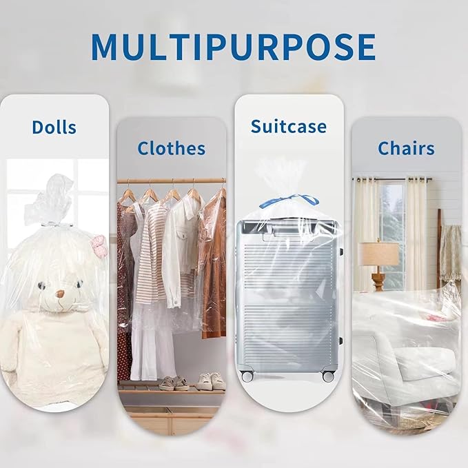 Jumbo Clear Storage Bags, Pack of 6, 40" x 60" XXL Dustproof Suitcase Bags, Waterproof Storage Bag for Luggage, Moistureproof Storage Bag for Chairs, Air Purifier，Evaporative Cooler and More