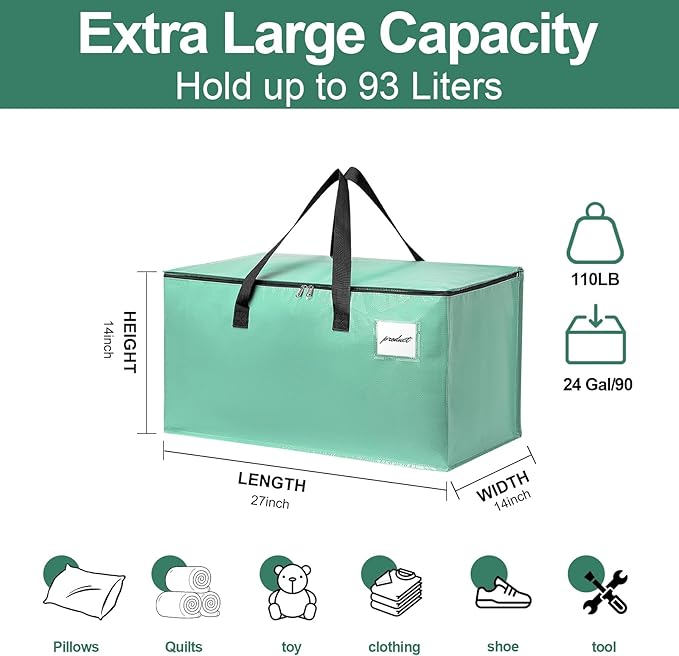 Moving Bags Heavy Duty Mint Green – Large Packing Bags for Moving, Extra Large Storage Totes with Zippers and Handles