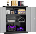 Superday 36" Metal Storage Cabinet, Garage Storage Cabinet with Locking Doors and Adjustable Shelves, Steel Lockable Cabinets, Tool Cabinets for Home Office, Garage, School（Black Grey）