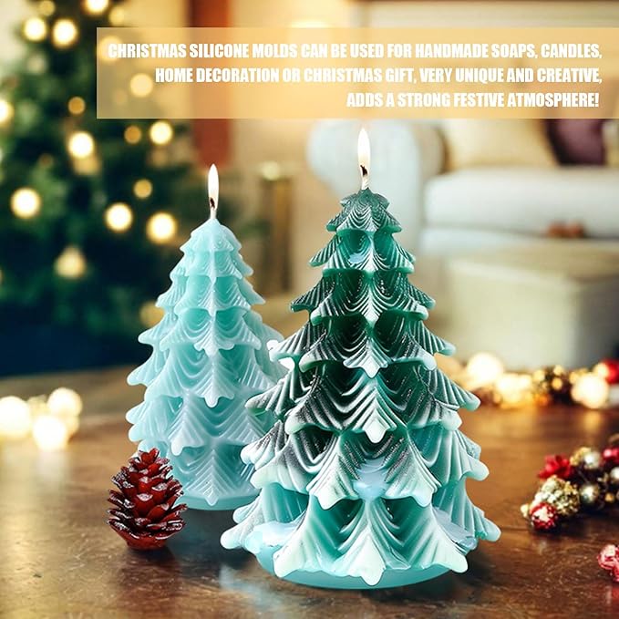 Elk Candle Moulds for Candle Making, Deer Pattern Pillar Candle Mold, Christmas Reindeer Silicone Mold for Soy Wax Candle, Aromatherapy Candle, Gypsum, Plaster, Home Decor (Xmas Tree)