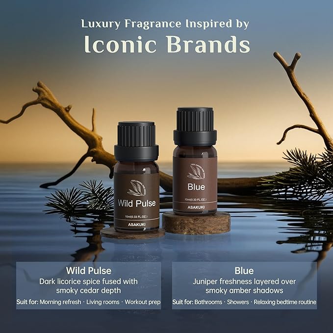 ASAKUKI Men Essential Oils Set for Diffuser, 6×10ml Cologne-Inspired Unisex Fragrance Oils for Diffusers – Elegant, Clean, and Confident Scents