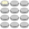TUZAZO 12Pack 1 Oz Aluminum Tin Cans with Screw Lid and Labels, Refillable Travel Sized Cosmetic Containers Small Tins for Salves, Lotion Bars, Beard Balms, Candles