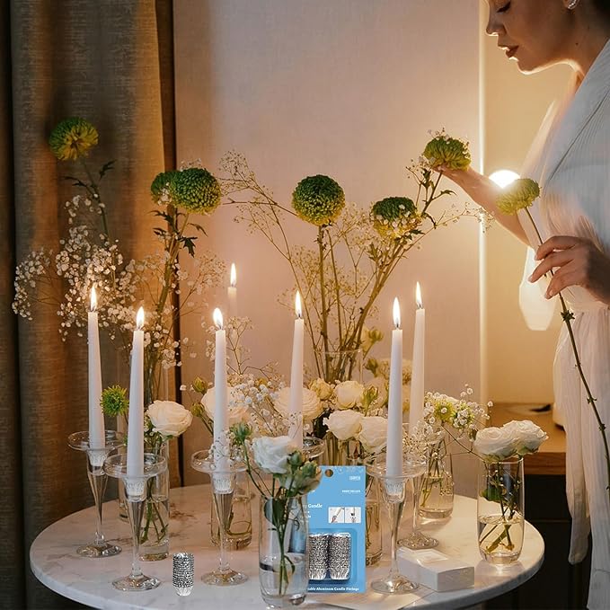 Silver Taper Candle Holders - Bobeches for Securing Candles Upright,Decorative Metal Candle Fittings for Wedding Church Table Centerpieces & Home Decor 60/Pack