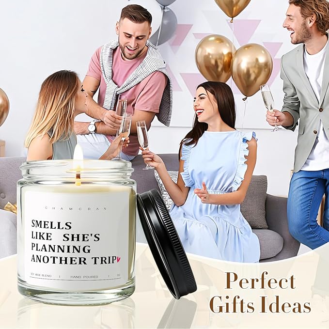 Travel Gifts for Women - Smells Like She is Planning Another Trip - Scented Glass Jar Candle, Unique Gift for Travel Lover, Wanderlust Birthday Gift Idea for Her, Friend, Sister