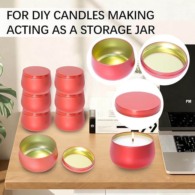 24 Pcs 8oz Candle Tins with Lids Bulk, Drak Red Metal Candle Jars for Making Candles, Shatterproof Empty Candle Containers & Vessels for DIY Travel & Small Business