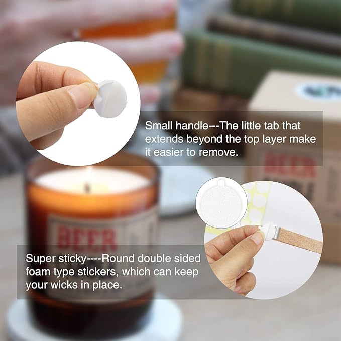 480PCS Candle Making Kit, Candle Wick Stickers, Candle Making Supplies, Double-Sided Stickers with The Little ‘‘Tail’’, Hot Wax Stickers for Candle Making