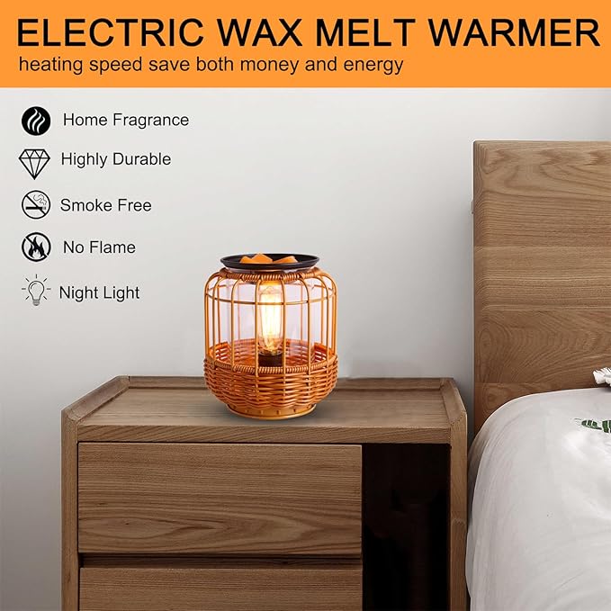 kobodon Electric Wax Melt Warmer Birthday Gifts for Women and Mom Edison Wax Warmer Fragrance Warmer for Home Office Gifts & Decor(Rattan Aroma Lamp)
