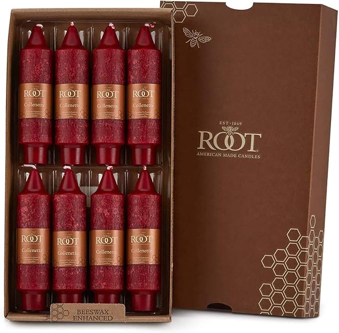 Root Candles Unscented Dinner Candles Premium Beeswax Blend Boxed Candle Set, Garnet, 5-Inch, 8-Count