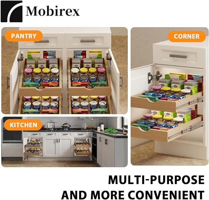 Pull Out Drawers for Cabinet Wood Slide Out Cabinet Organizer and Storage Cabinet Kitchen Drawers Slide Out Shelves Pull Out Shelves in Kitchen Pantry Bathroom with Soft Close 27"W x 22"D x 3"H