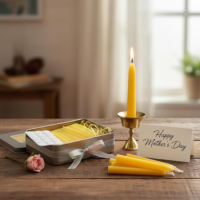 Luxury Beeswax Meditation Candles 20 Min – Mini Pure Beeswax Taper Candles with Brass Holder, Dripless 20 Minute Prayer Candles for Yoga Easter Saint Patrick’s Day, Wedding & Mother’s Day