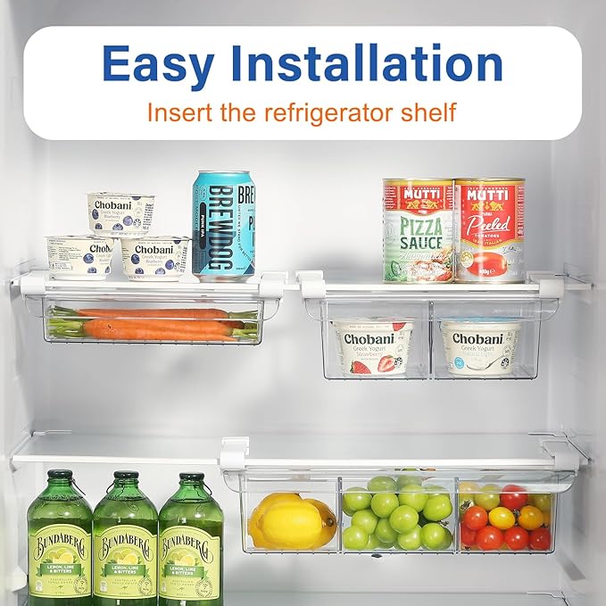 Pull-Out Fridge Drawer Organizer - Under Shelf Storage Bins for Cheese Slices, Deli Meat & Small Items - Space Saving Refrigerator Organizer (2" Height x 8.66" Width)