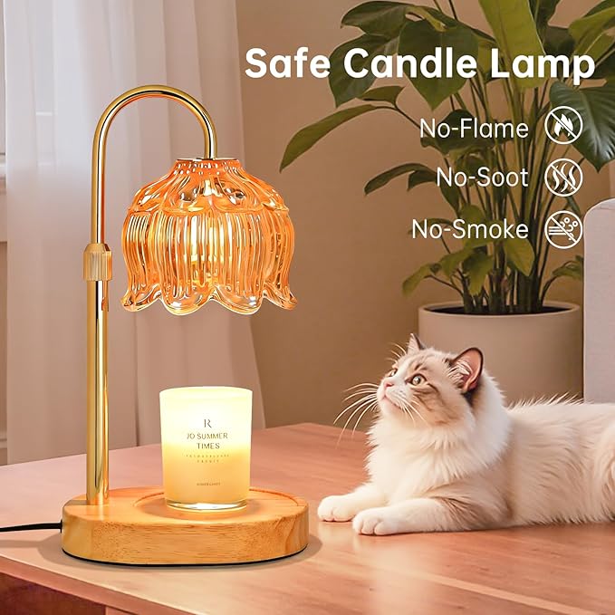 Flower Candle Warmer Lamp for Jar Candles with Timer & Dimmer, Adjustable Height Fits Large Jars up to 7.08" Tall, Flameless Wax Warmer, Cozy Bedroom Home Decor, Gift for Mom Women