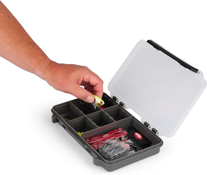 Plano StowAway 3600 50/50 Split Stow Tackle Box with Corrosion-Preventive Rustricor, Single Latch Design, Transparent DuraView Lid, Stackable Storage for Fishing Bait, Lures and Gear