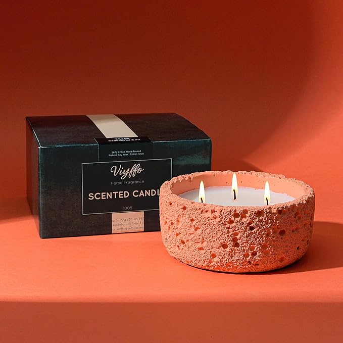 Viyffo 20oz Large 3 Wick Warm Orange Scented Candle – Vanilla Spice Romance, Non Toxic Soy Candle for Women, Matte Ceramic Jar, Luxury Home Fragrance, Elegant Décor & Premium Valentines Day Gift