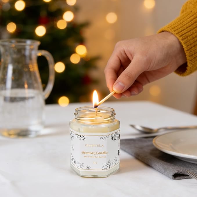 Jar Beeswax Candles-100% Natural Pure Beeswax Candles,5oz Unscented Beeswa Candle,Up to 30 Hours Burn Time, Bees Wax Candles for Decor,Party,Christmas (White, 1 Pack)