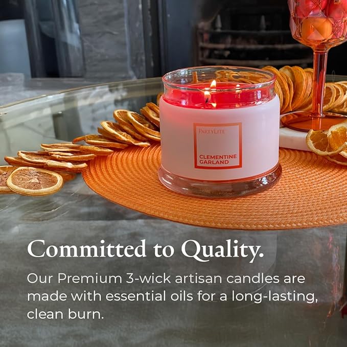 PartyLite 3-Wick Jar Candle, Highly Fragranced Clean Burning Glass Candle, 25-45 Hours Burn Time (Clementine Garland)