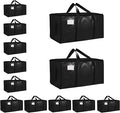 12 Pack-Extra Large Heavy Duty Moving Bags - Waterproof Storage Totes with Handles & Zippers, Foldable for College Dorm, Storage (Black)