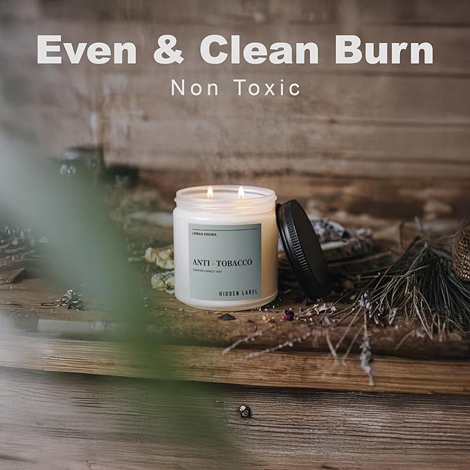 Hidden Label Anti Tobacco Scented Candle, 12oz Natural Soy Candle for Men, 70-Hour Clean Burning, Smoke Neutralizing & Air Purifying, Bachelor Pad Decor & Man Cave Essential, Gift for Him