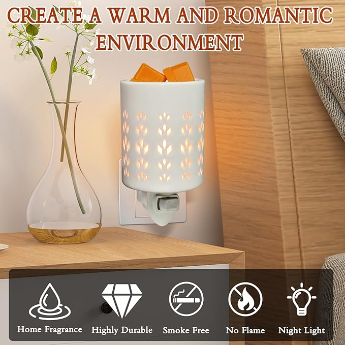 Plug in Wax Warmer for Scented Wax melt Warmer scentsy Plug in Wax melt Warmer Electric Candle Warmer Home Decor Gifts for Women(White Porcelain Diamond-Shaped Flowers)