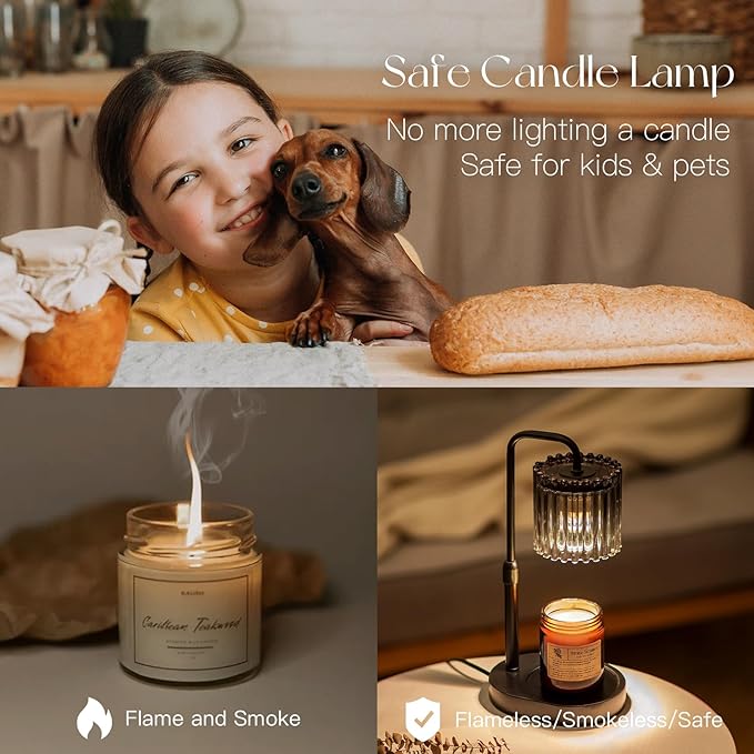 Candeldo Candle Warmer Lamp with Timer: Black Candle Warming Lamp Height Adjustable Wax Melt Warmer Dimmable Modern Farmhouse New Home Bedroom Decor Mothers Day Housewarming Gift for Women