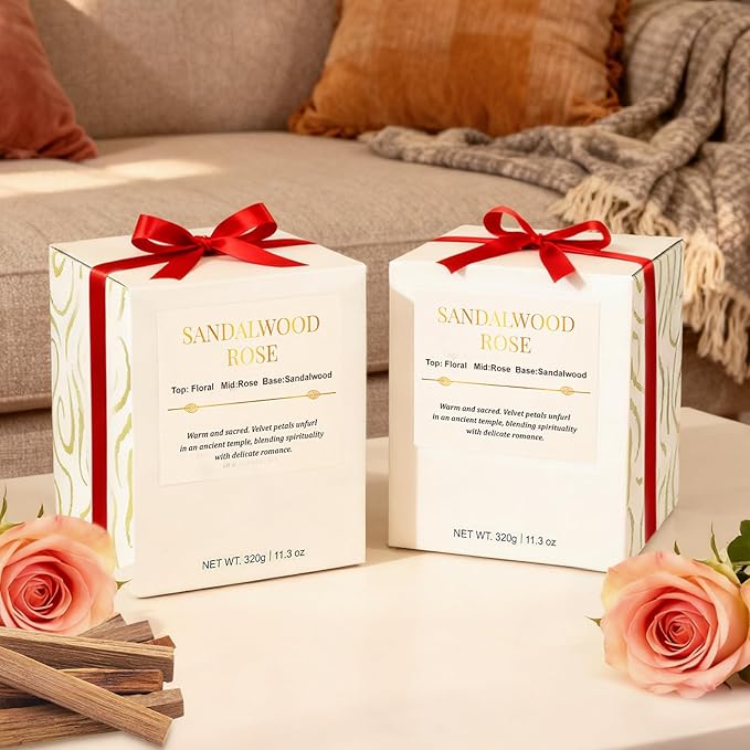 Candles for Home Scented- 2 Pack,Wood Wick Sandalwood Rose Scented Candle,22.6 oz 150 Hour Long Burning Lasting, Natural Soy Wax Candles Gifts Set