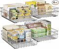 Pull out Cabinet Organizer, Stainless Steel 4-Pack Slide out Drawer with Silent Full-Extension Slides, Adhesive Roll out Can Spice Storage Basket Shelf Rack for Pantry, Kitchen, Bathroom, Home Closet