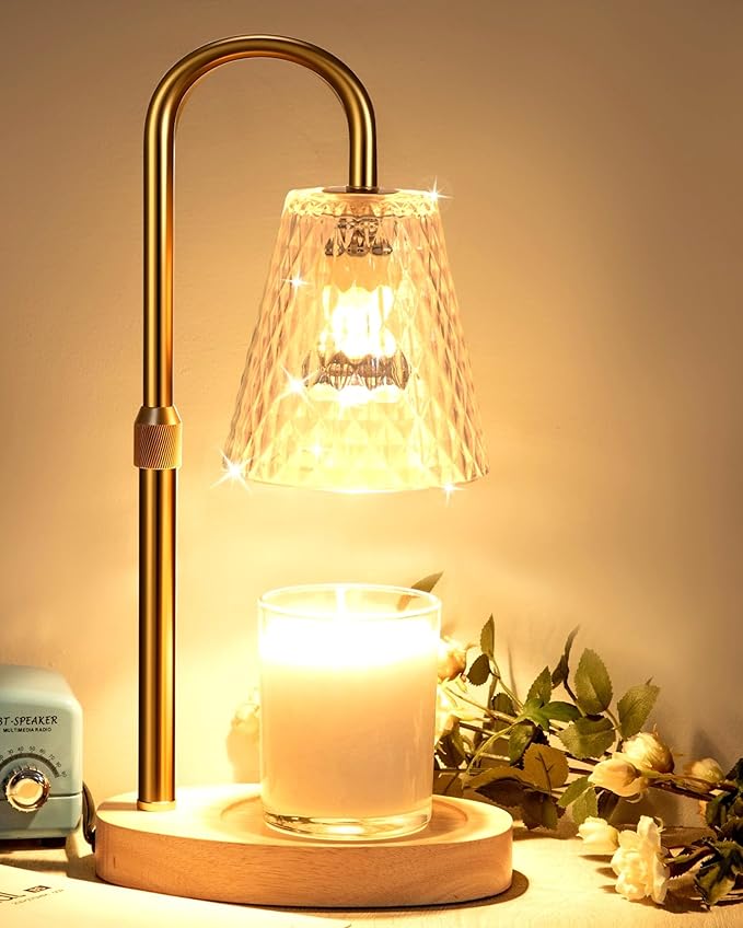 Candle Warmer Lamp with Timer - Adjustable Height Electric Wax Melter in Gold for Cozy Aesthetic Bedroom Home Decor Gift for Women Mother Friend Birthday Various Festivals