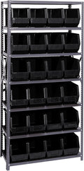 Quantum Storage Systems QSBU-265BK Giant Open Hopper Steel Shelving System, 18" D x 36" W x 75" H, with 7 Shelves and 24 QUS265 Bins, Black