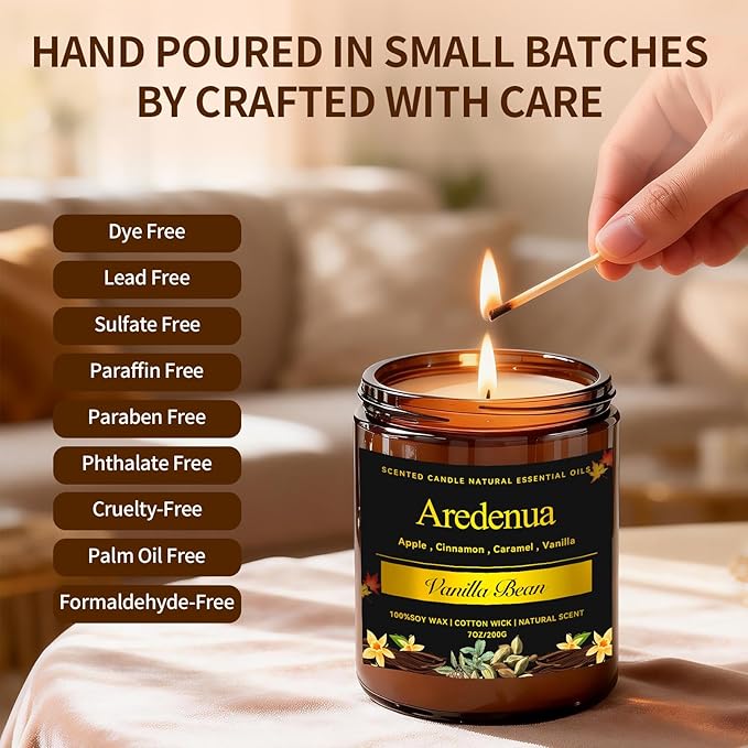 Vanilla Bean Odor Eliminating Candles | Vanilla Bean Scented Soy Candle for Home, Air Freshening & Cozy Vanilla Scent, Relaxing Home Scented Candles, Cozy Winter Candle Gift for Women & Men